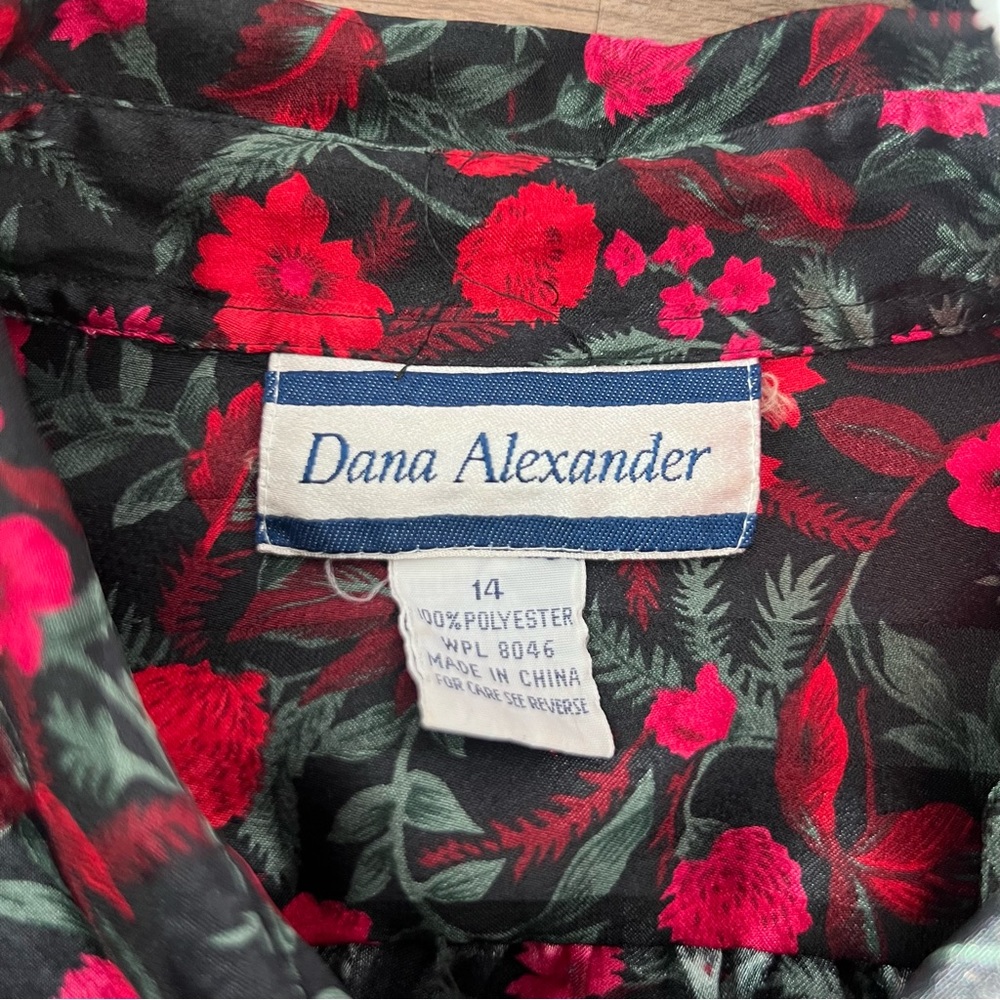 Vintage Dana Alexander Floral Button Down Long Sleeve Blouse Black Red Sz 14 - Picture 4 of 8